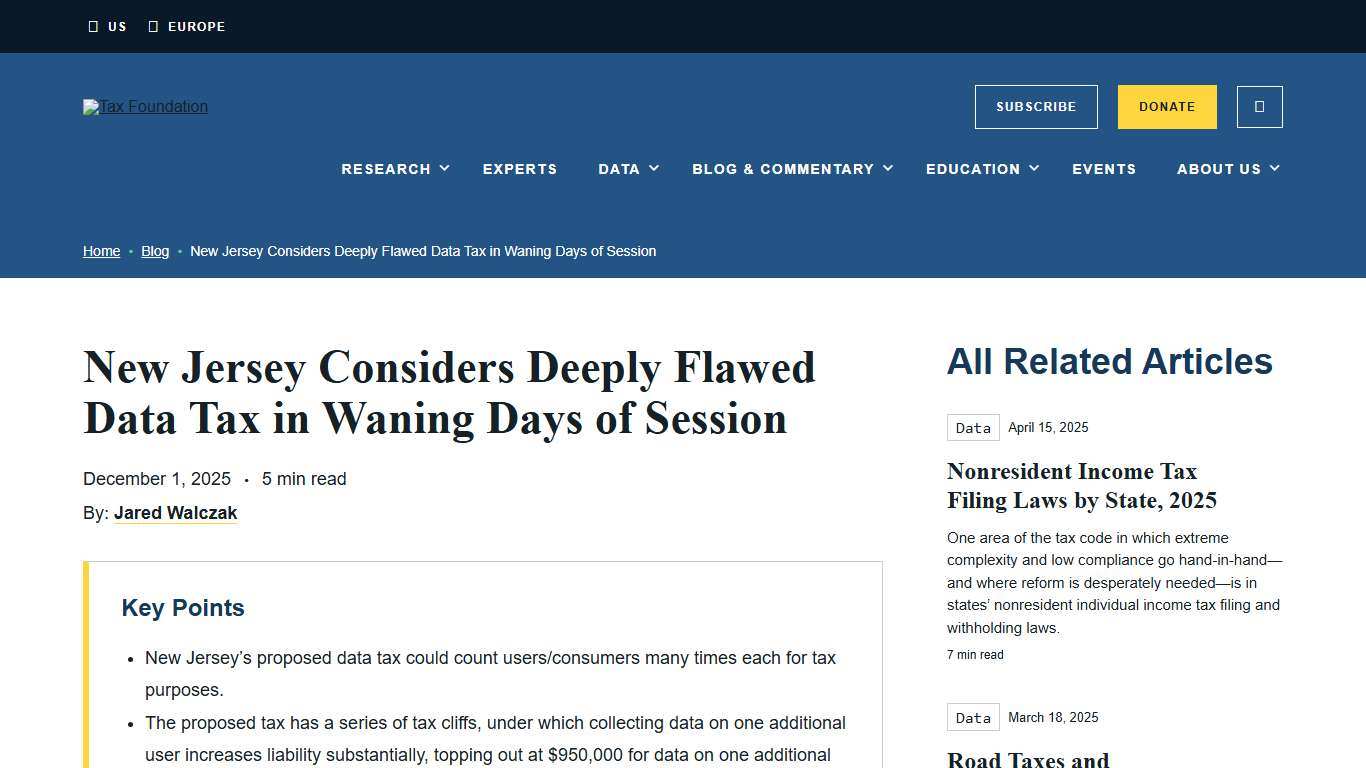 New Jersey Data Tax Consumer Data Collection