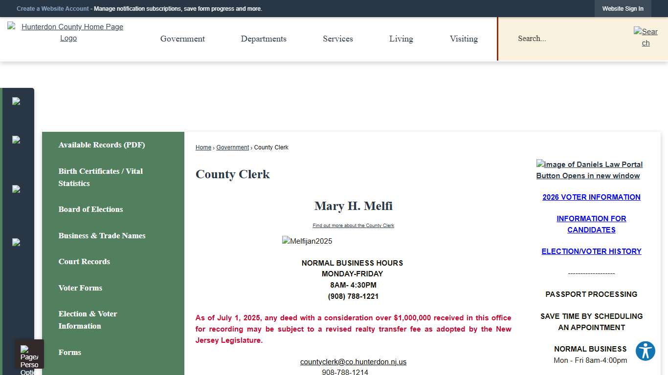 County Clerk Hunterdon County, NJ