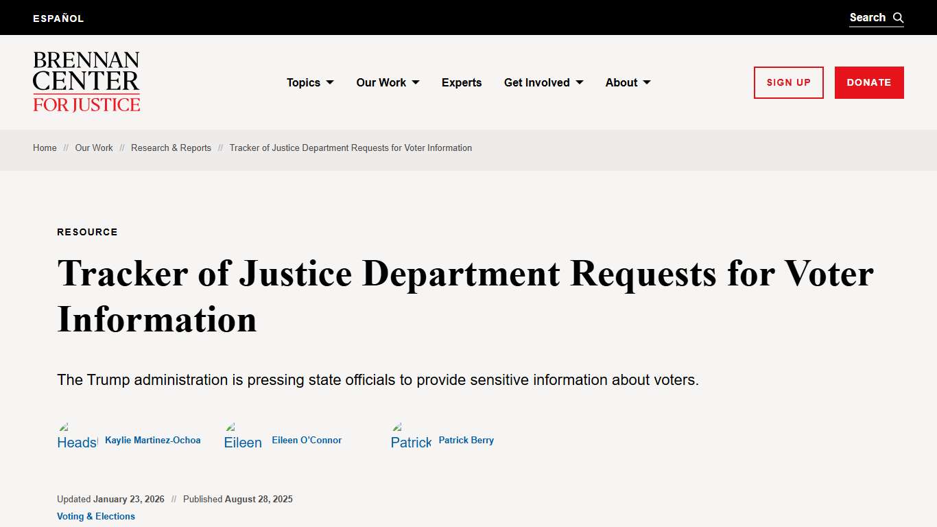Tracker of Justice Department Requests for Voter Information Brennan Center for Justice