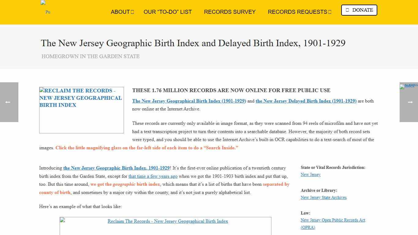 The New Jersey Geographic Birth Index and Delayed Birth Index, 1901-1929 - Reclaim The Records